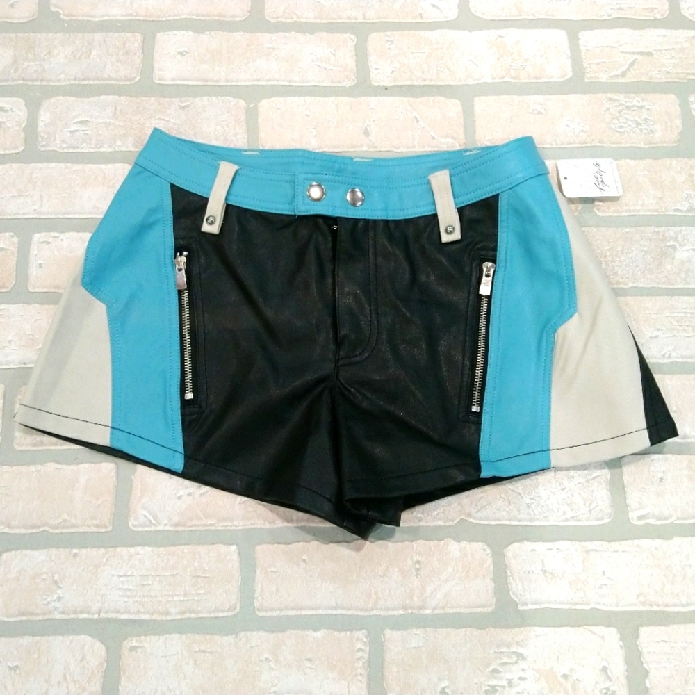 Free People Photo Finish Moto Leather Shorts, NWT